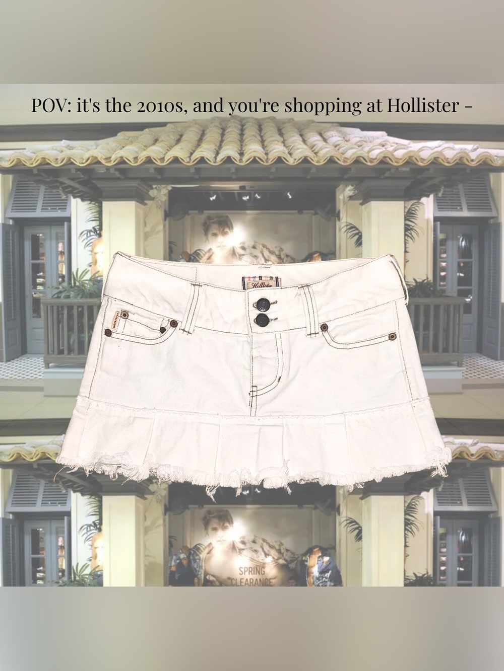 Y2K Vintage Summer Vacation Party Hollister White Jean Denim Pleated Mini Skirt